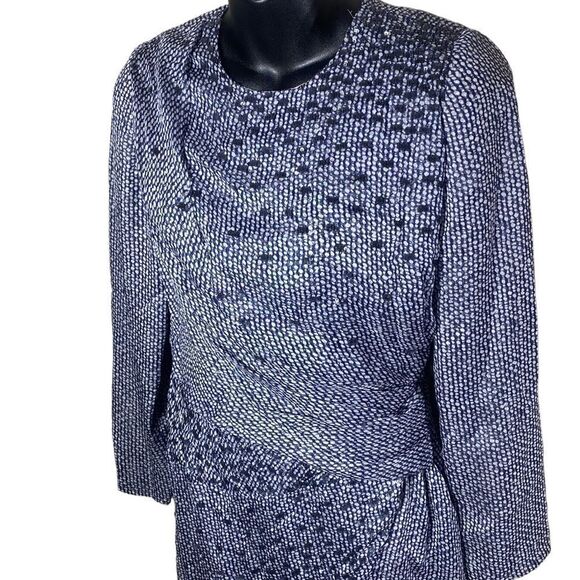 J. Mendel paris blue/white silk wrap drape front sequin dress - Picture 2 of 8